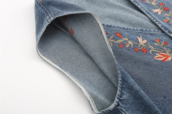 Floral Embroidery Casual Denim Vest