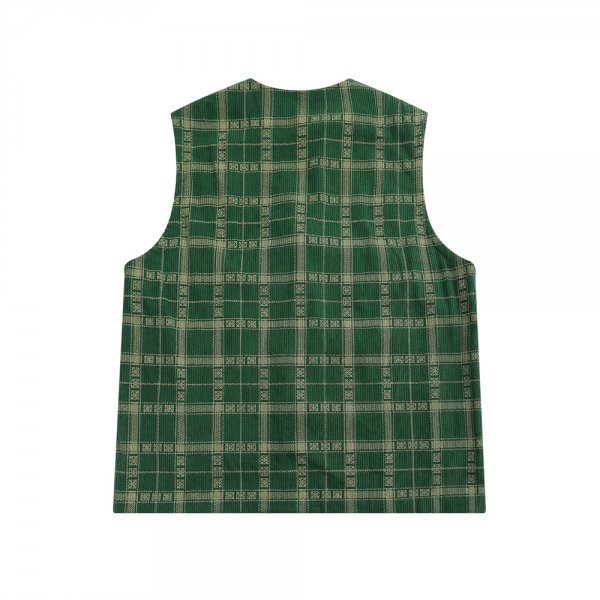 Corduroy Plaid Vest V-neck Slim Fit Casual