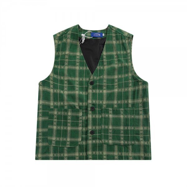 Corduroy Plaid Vest V-neck Slim Fit Casual